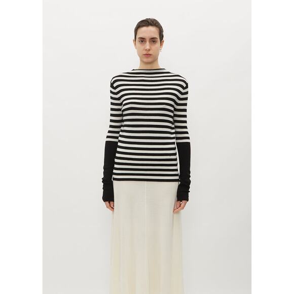 MARIA MCMANUS Mock Neck Merino Wool Black White Stripe Sweater Sz S - Picture 1 of 9